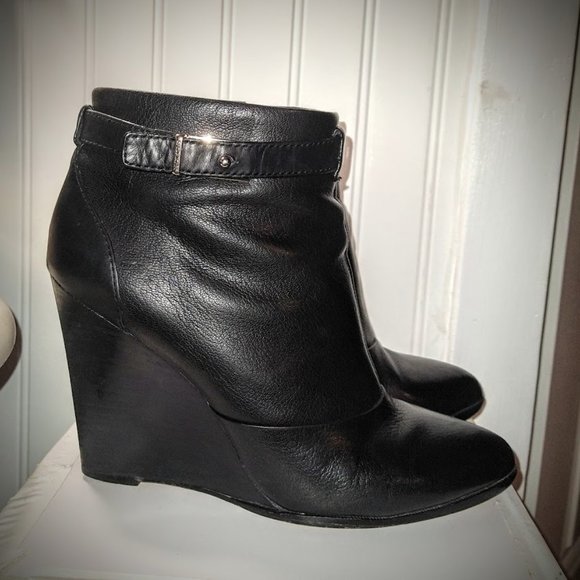 Coach Melody Black Leather Wedge Booty - Picture 1 of 10